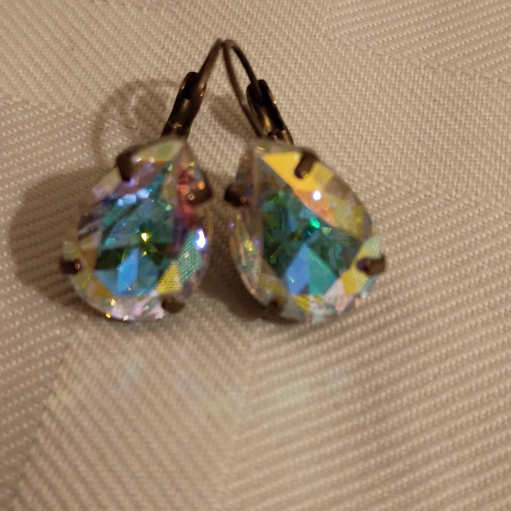 Vintage Sorrelli AB Aurora Borealis Teardrop Drop Pierced Earrings